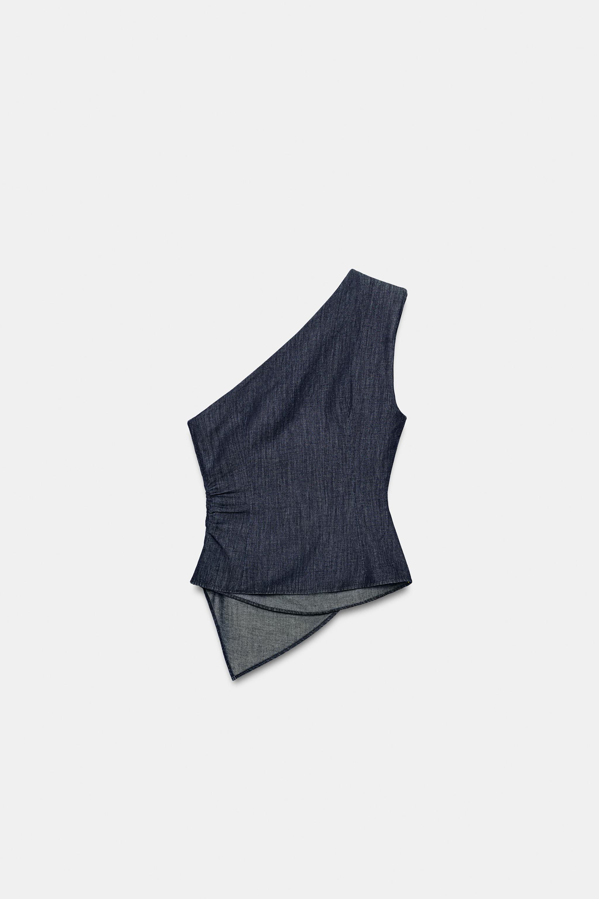 TOP ASYMÉTRIQUE À ÉPAULETTE AVEC LIN